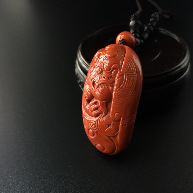 柿子红南红貔貅吊坠-红掌柜