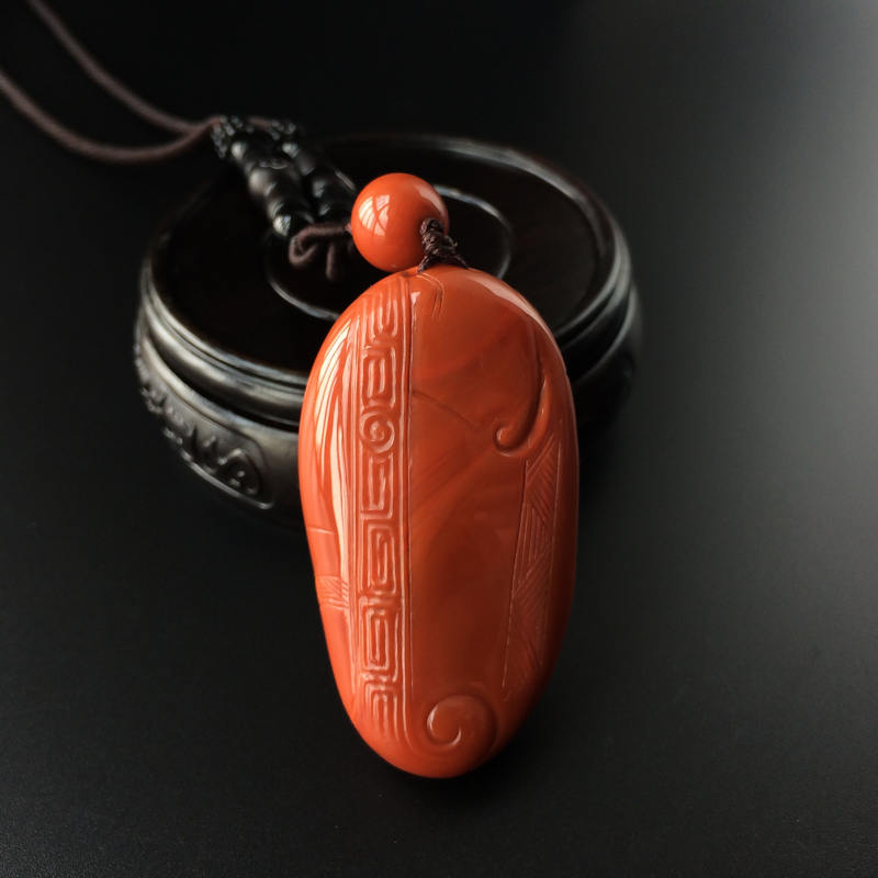 柿子红南红仿古吊坠-红掌柜