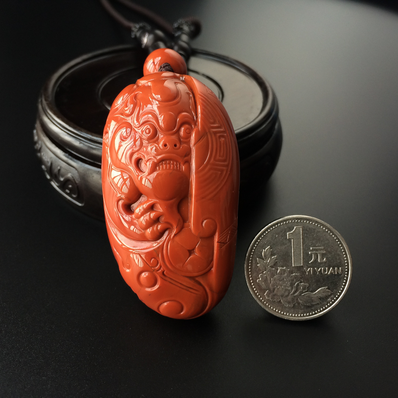 柿子红南红仿古吊坠-红掌柜