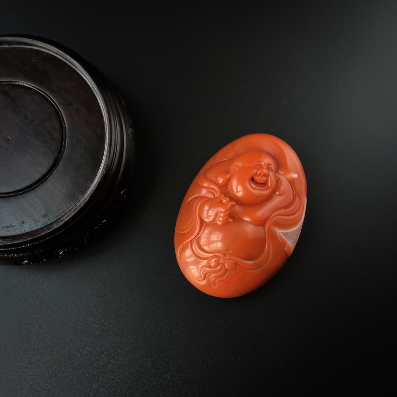 川料柿子红南红弥勒佛-红掌柜