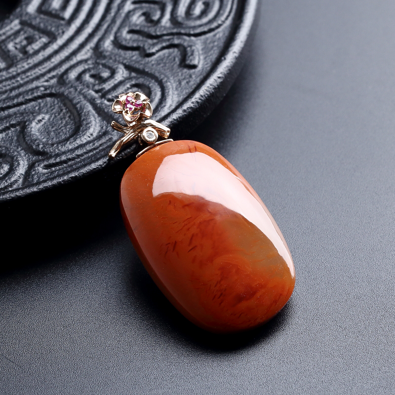 川料柿子红南红吊坠-红掌柜