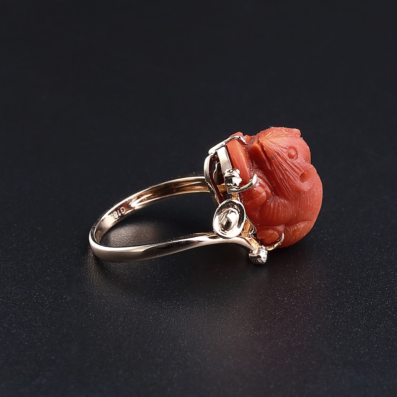 18K镶柿子红南红鼠戒指-红掌柜