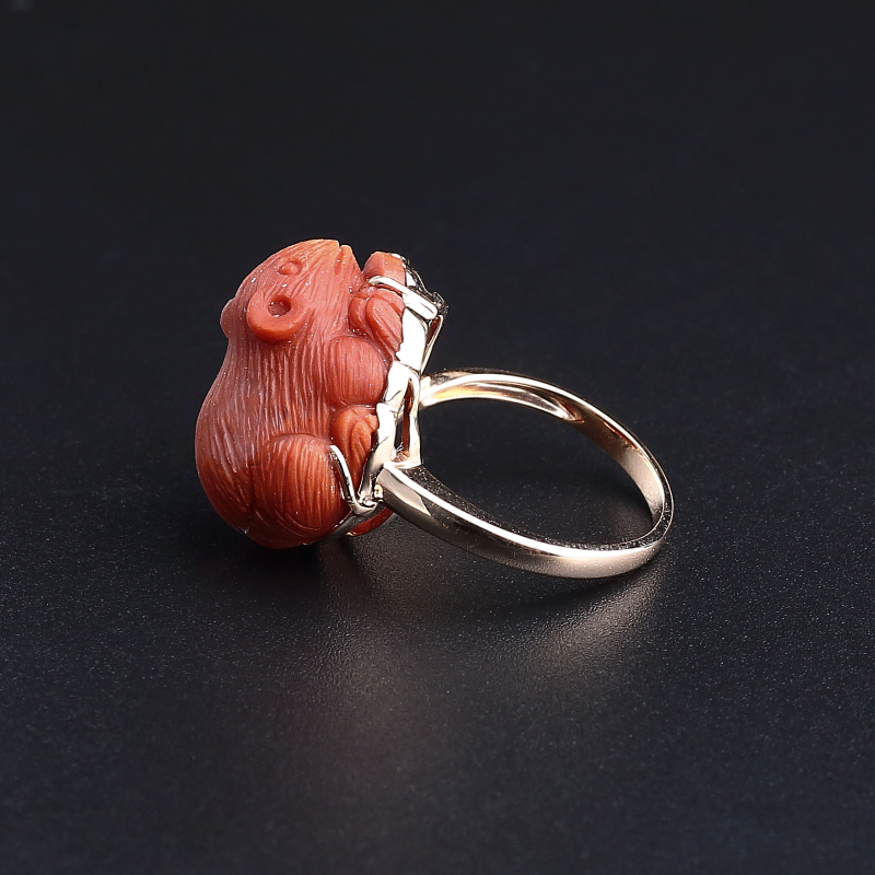 18K镶宝山料南红鼠戒指-红掌柜