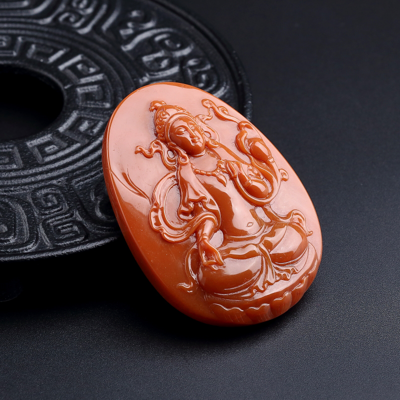 天然柿子红南红渡母吊坠-红掌柜