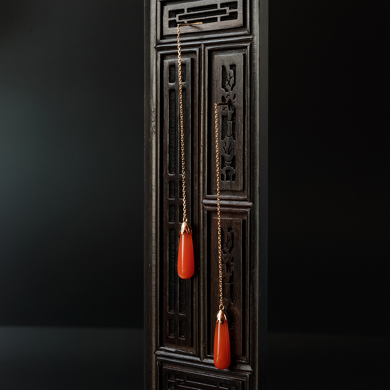 K金镶樱桃红南红水滴耳坠-红掌柜