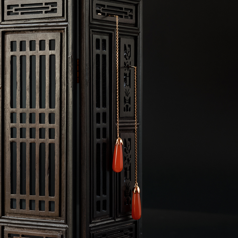 樱桃红南红水滴耳坠-红掌柜