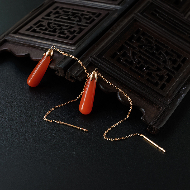 南红水滴耳坠-红掌柜