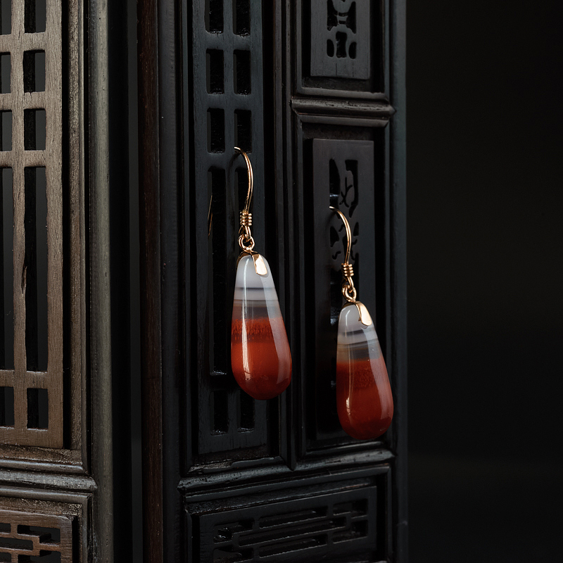 冰飘南红水滴耳坠-红掌柜