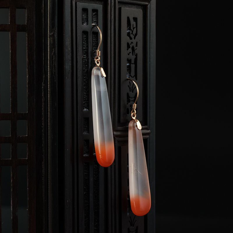 冰飘南红水滴耳坠-红掌柜