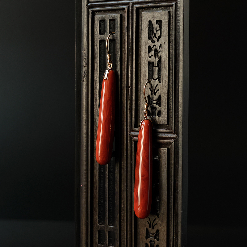 柿子红南红水滴耳坠-红掌柜