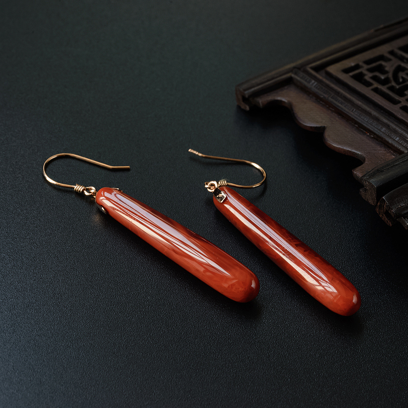 南红水滴耳坠-红掌柜