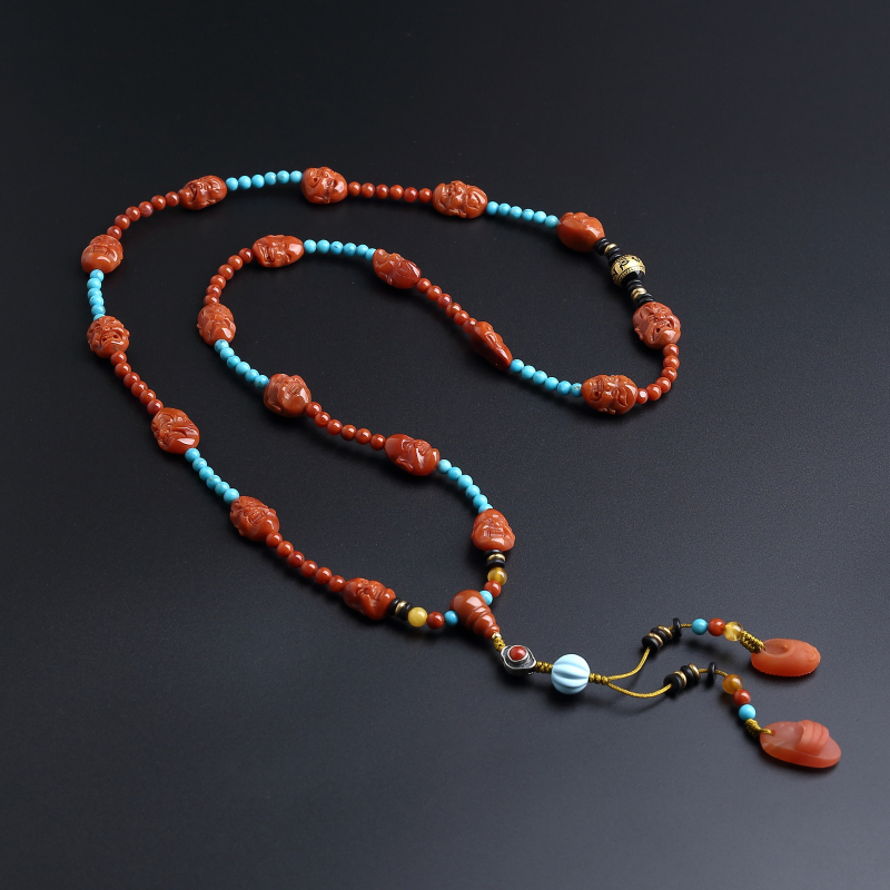 川料柿子红南红十八罗汉项链-红掌柜