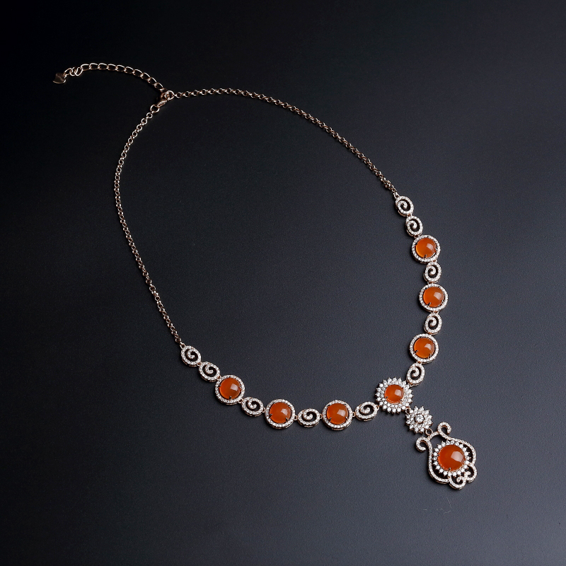 银镀金镶川料天然樱桃红南红项链-红掌柜