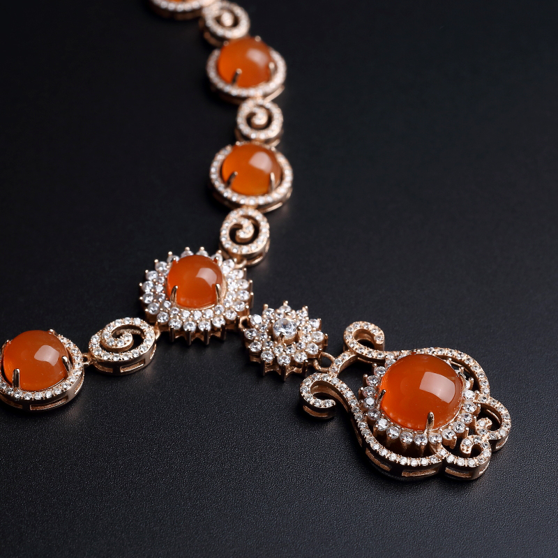 银镀金镶天然樱桃红南红项链-红掌柜