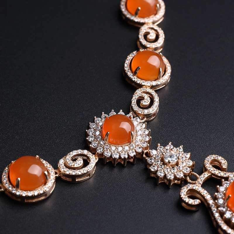 银镀金镶樱桃红南红项链-红掌柜