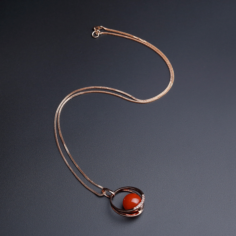 银镀金镶川料天然樱桃红南红吊坠项链-红掌柜