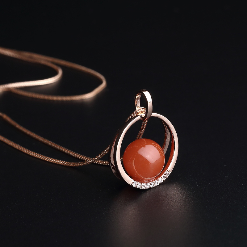 银镀金镶天然樱桃红南红吊坠项链-红掌柜