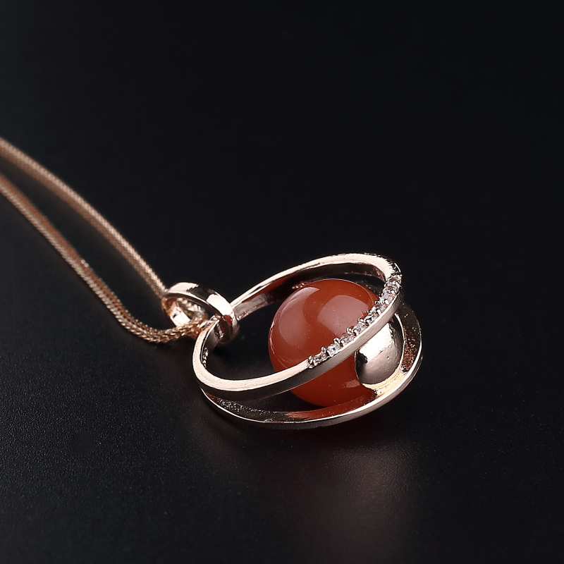 银镀金镶川料天然南红吊坠项链-红掌柜
