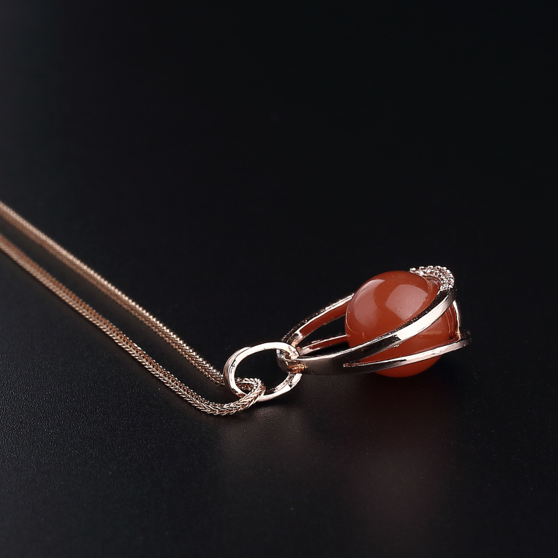 银镀金镶樱桃红南红吊坠项链-红掌柜