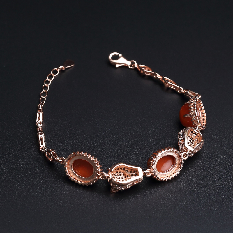 银镀金镶川料天然柿子红南红手链-红掌柜