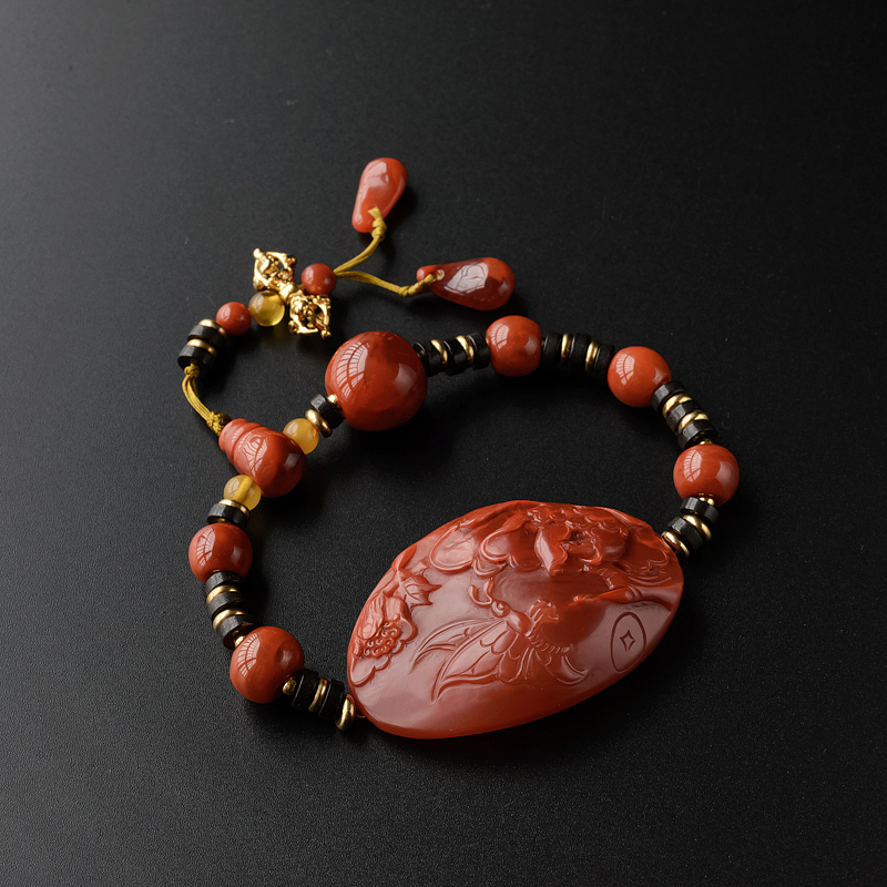 樱桃红南红蝶恋花手串-红掌柜