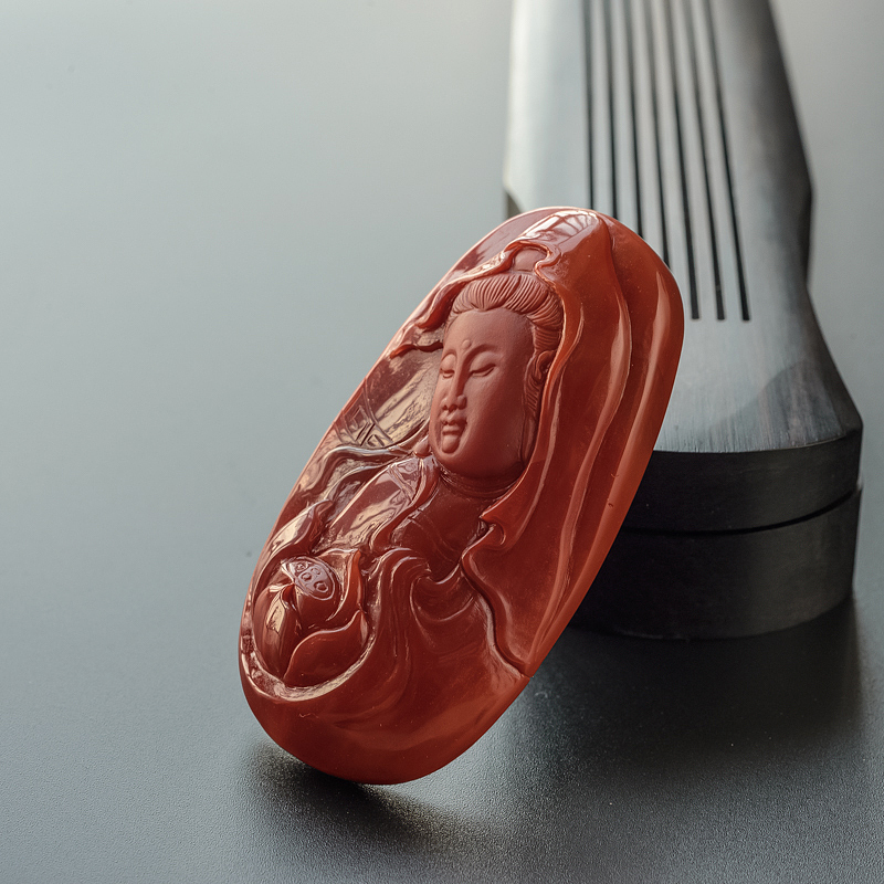 柿子红南红观音吊坠 - 红掌柜