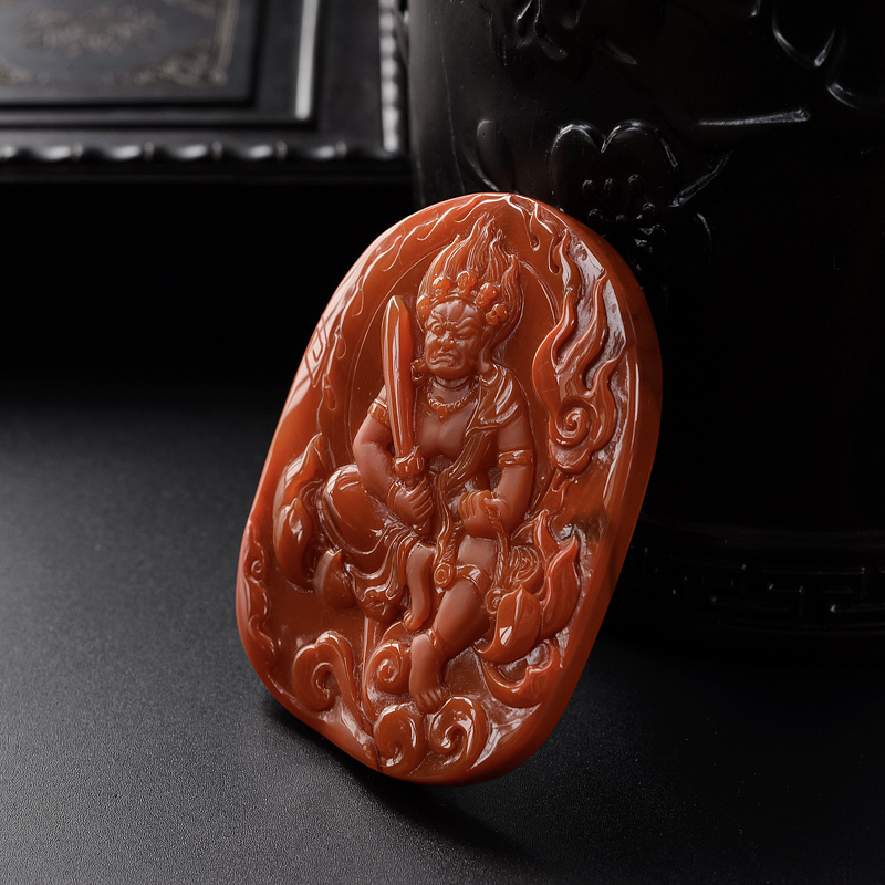 天然柿子红南红大黑天吊坠-红掌柜