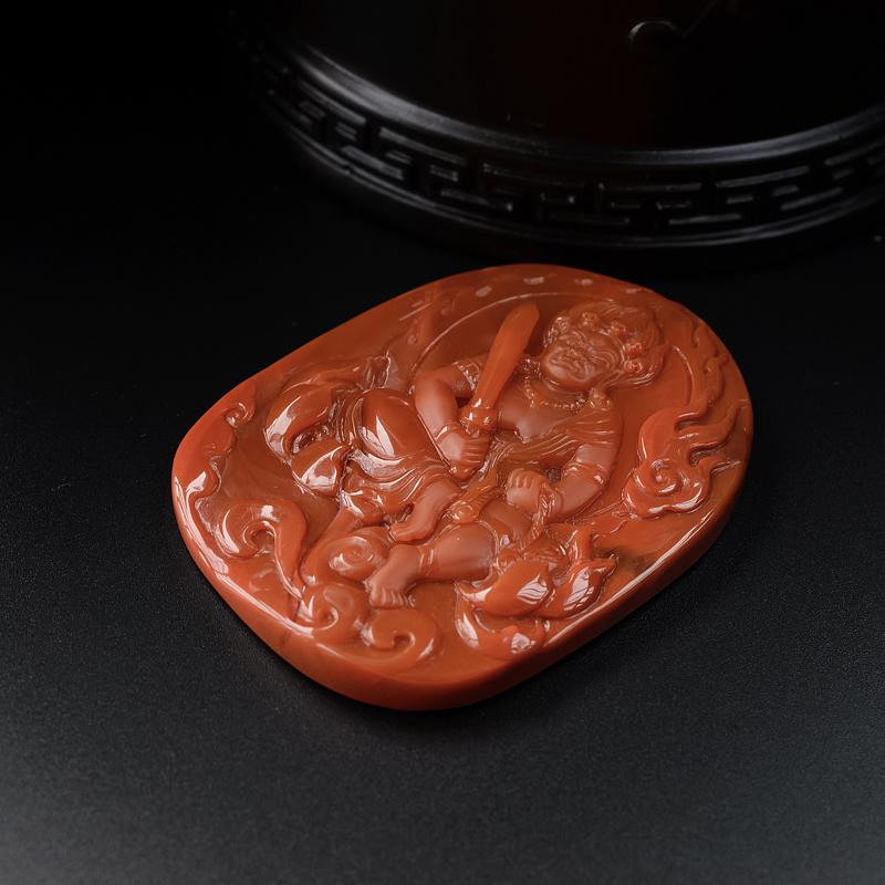 柿子红南红大黑天吊坠-红掌柜