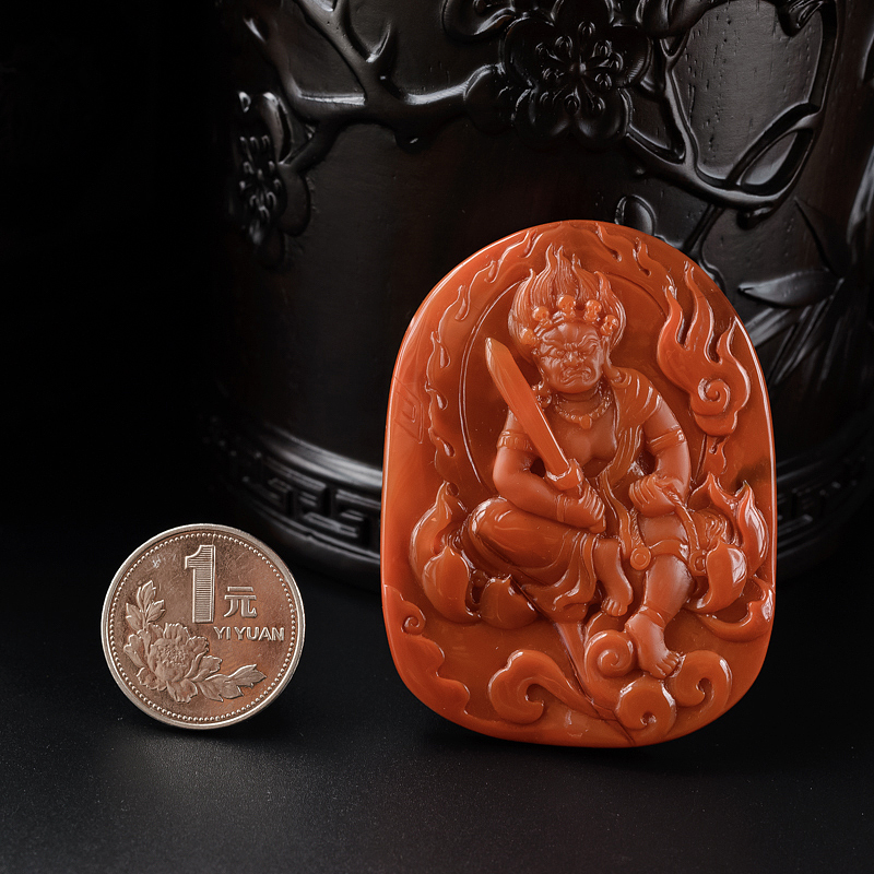 南红大黑天吊坠-红掌柜