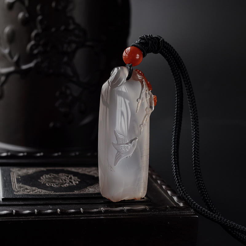 川料冰飘南红喜上眉梢吊坠-红掌柜