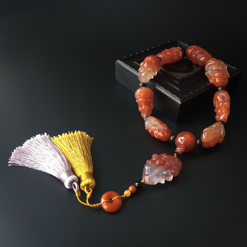 天然冰飘南红双面十八罗汉手持 - 红掌柜