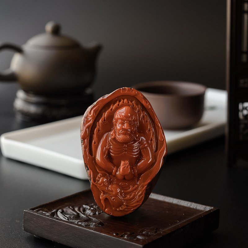 柿子红南红降龙罗汉吊坠-红掌柜