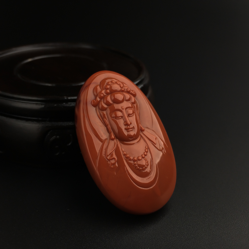 天然柿子红南红观音吊坠-红掌柜