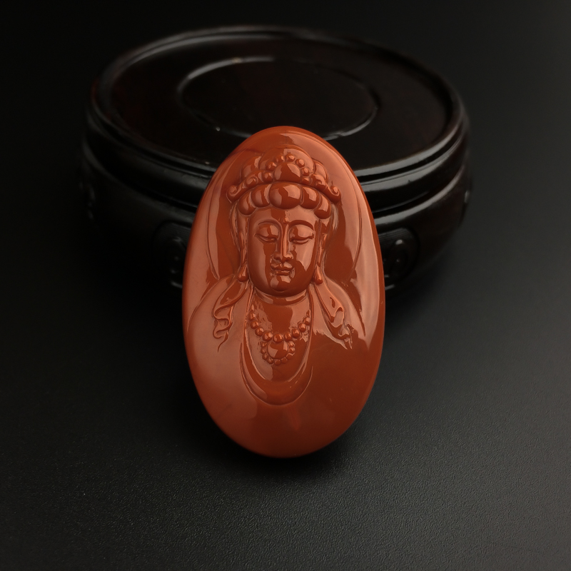 川料天然柿子红南红观音吊坠-红掌柜