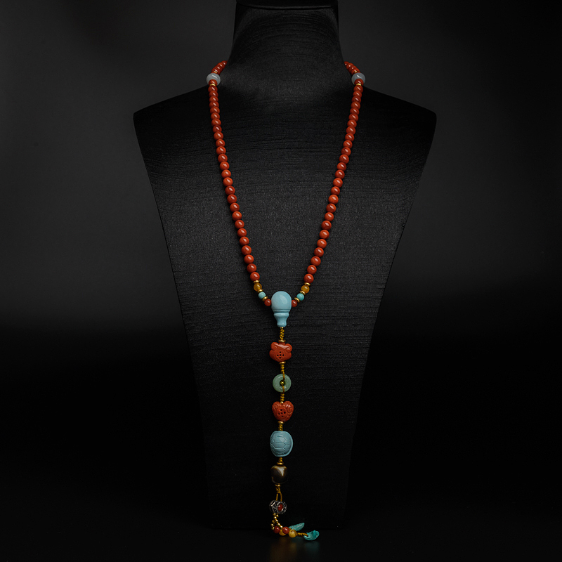 6mm天然柿子红南红项链-红掌柜