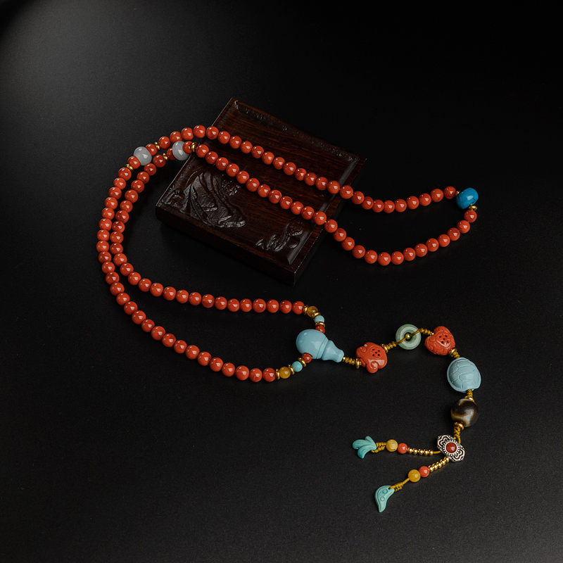 6mm川料天然柿子红南红项链-红掌柜