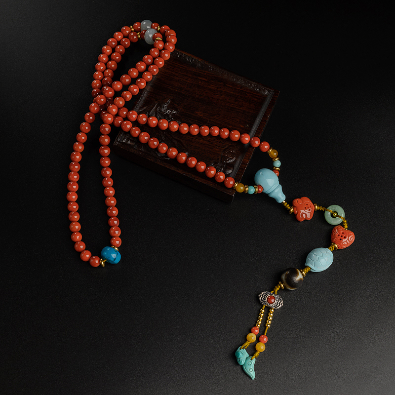 川料天然柿子红南红项链-红掌柜