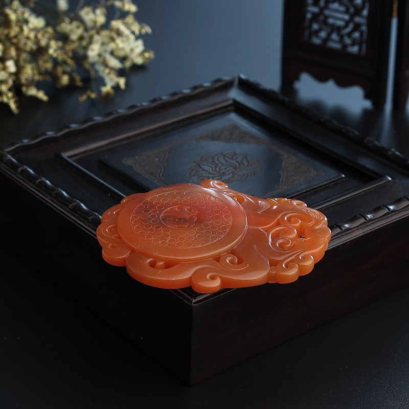 柿子红南红龙凤呈祥吊坠-红掌柜