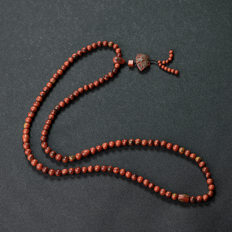 四川天然8.5mm铁皮包浆料南红108佛珠 - 红掌柜