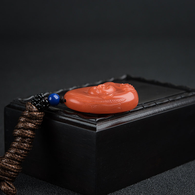 天然南红弥勒佛吊坠-红掌柜