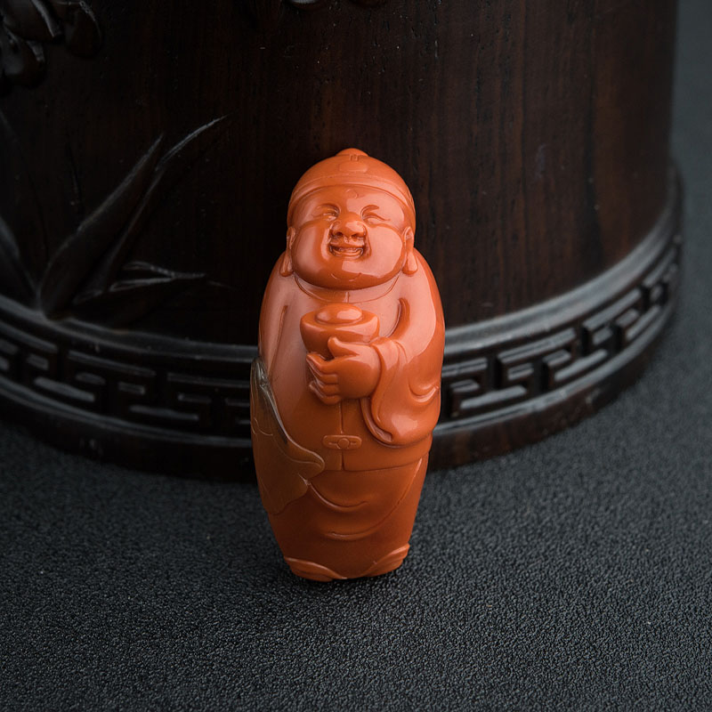 柿子红南红招财童子吊坠-红掌柜