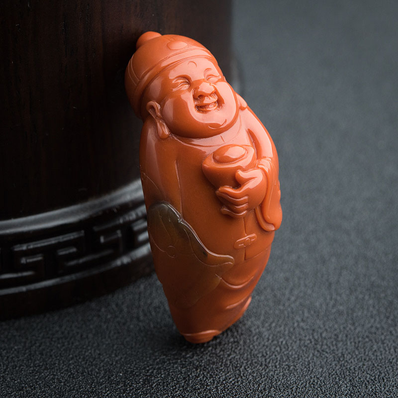 天然南红招财童子-红掌柜