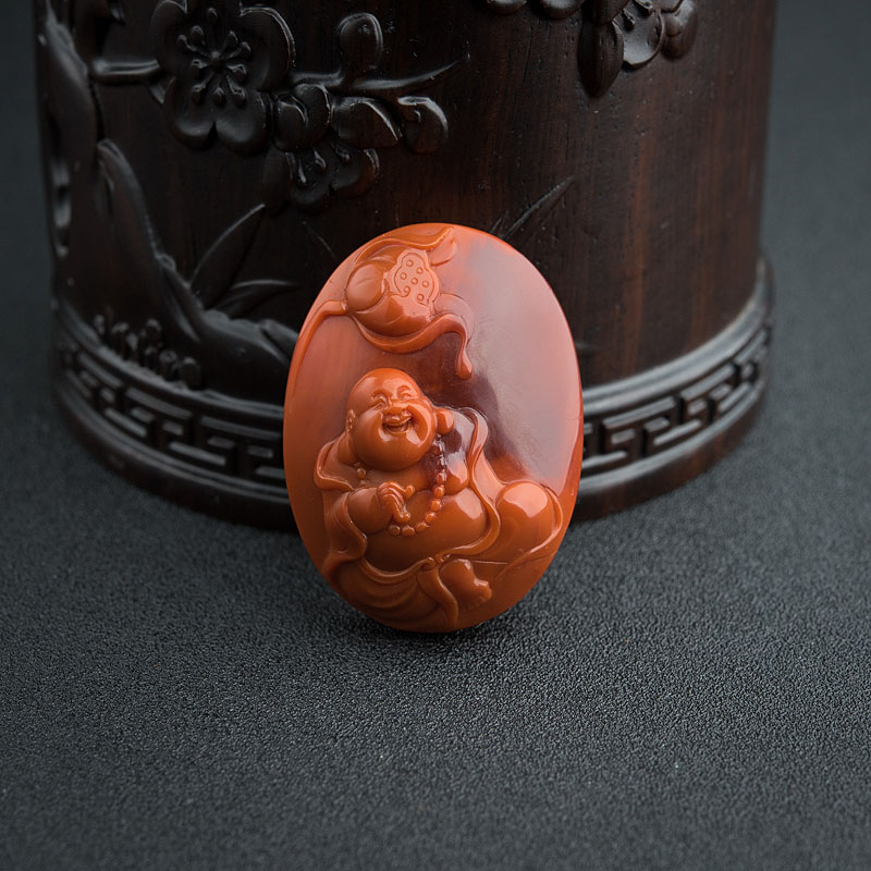 俏色南红那弥勒佛吊坠-红掌柜