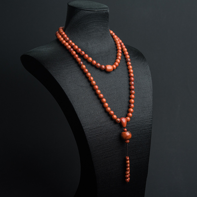 8mm柿子红南红佛珠-红掌柜