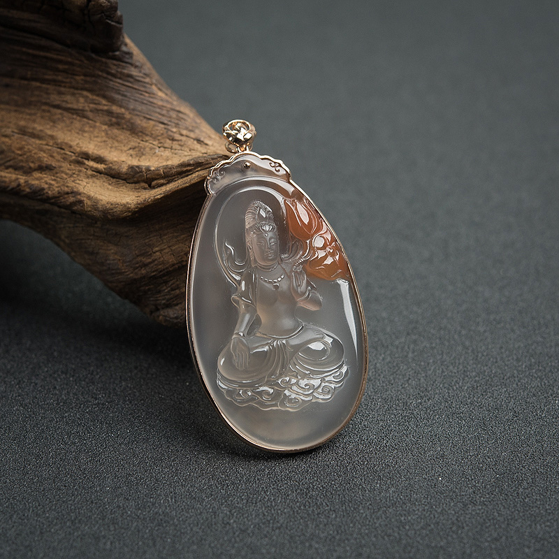 天然冰飘料南红观音吊坠-红掌柜