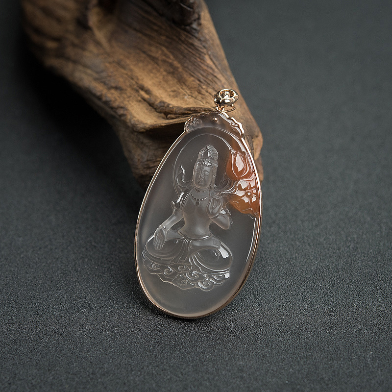 18K金镶冰飘料南红观音吊坠-红掌柜