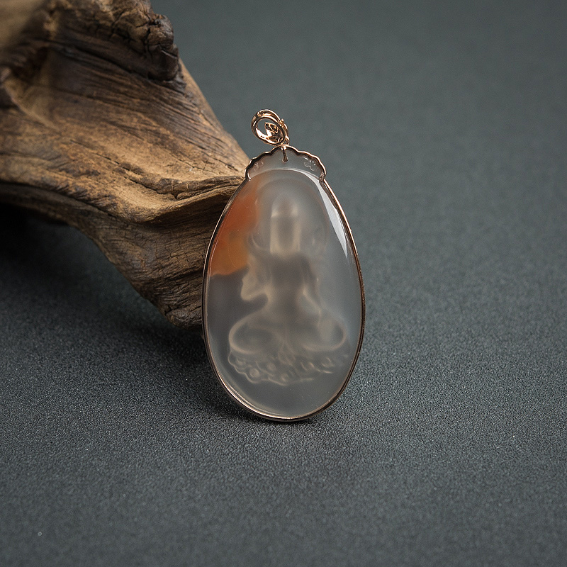 18K金镶天然南红观音吊坠-红掌柜