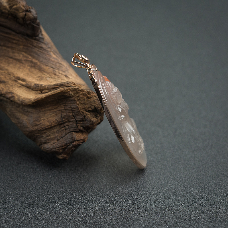 18K金镶天然冰飘料南红吊坠-红掌柜