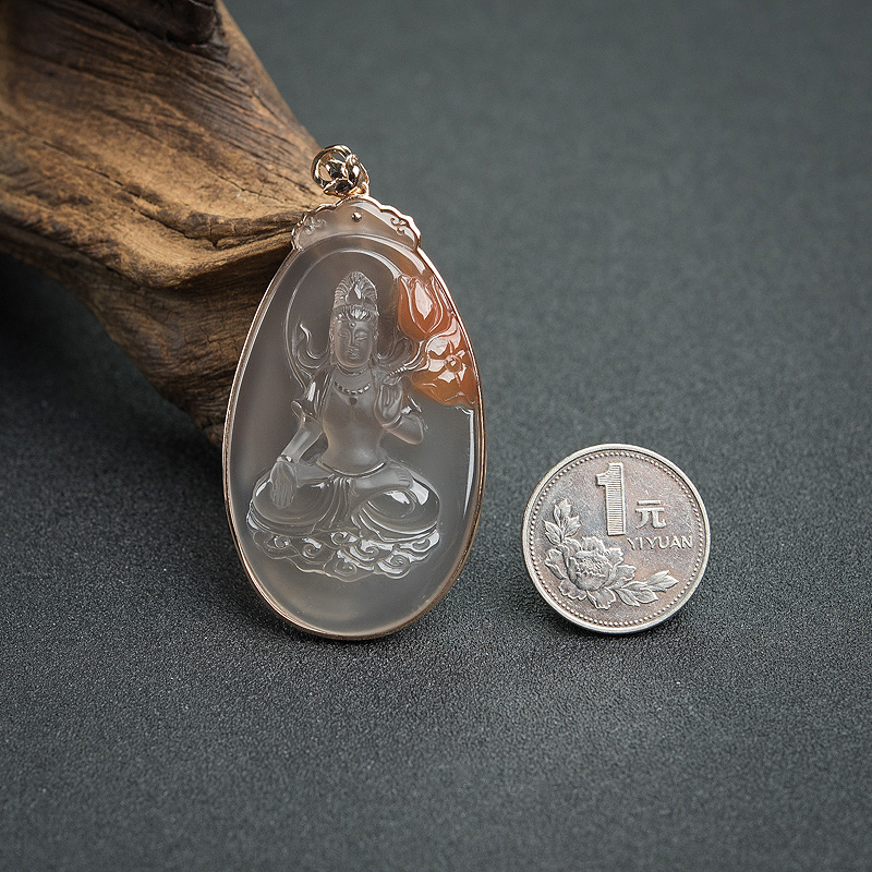 18K金镶冰飘料南红吊坠-红掌柜