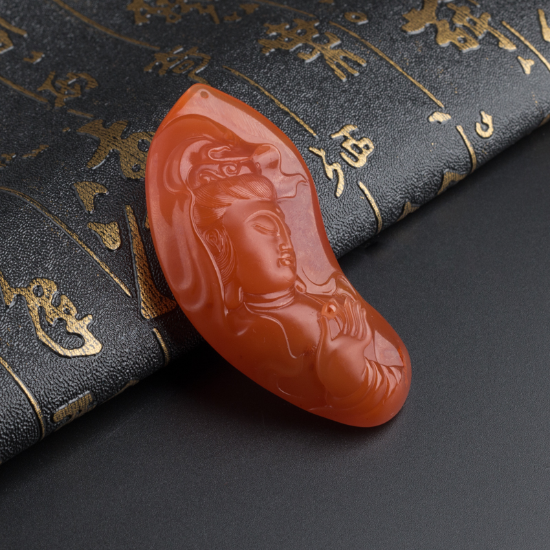 四川南红观音头像吊坠-红掌柜